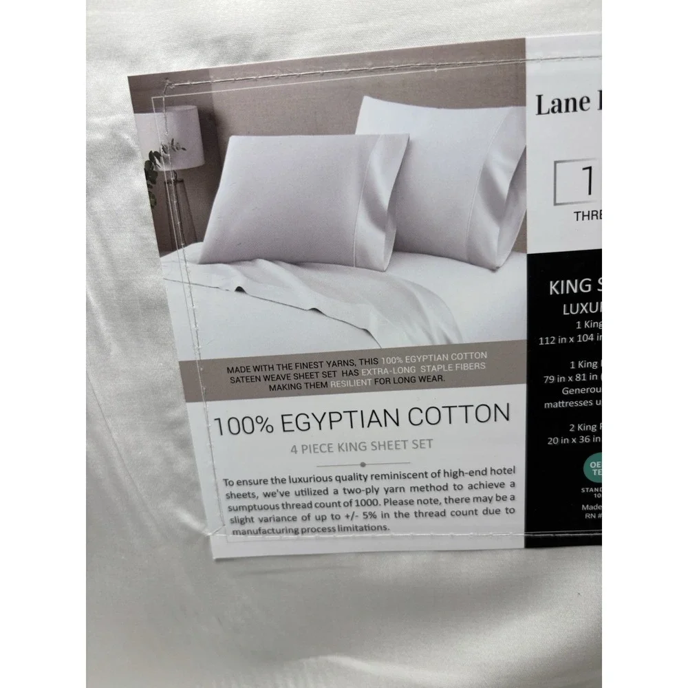 Lane Linen 1000 TC Egyptian Cotton King Sheet Set White Luxury Sateen NIP
